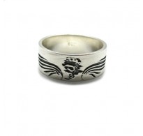 R001960 Genuine sterling silver ring 9mm band solid hallmarked 925 Skull and wings